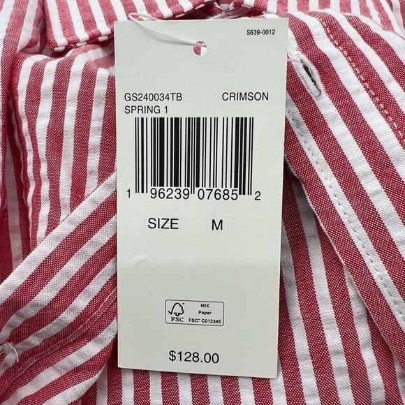 NWT Michael Kors White Crimson Striped Button Up Collared Shirt Size M Men's - Picture 5 of 9